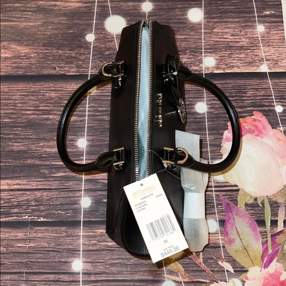 🌻MICHAEL KORS 🌻 BLACK LARGE CHARLOTTE SATCHEL - Picture 7 of 11